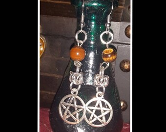 Tiger Eye Pentacal Chainmaile Earrings