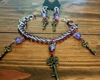 Key Charm Half Persian 3in1 Bracelet with Earring Set