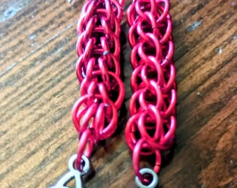 Trinity Knot (Triquetra) Red Chainmaille Earrings
