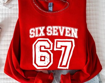 Six Seven Sweatshirt, 67 Meme Coquette Sweather, Funny 6 7 Design Hoodie, Funny Number 67 Saying Sweater, 6 7 Trendy Sweater