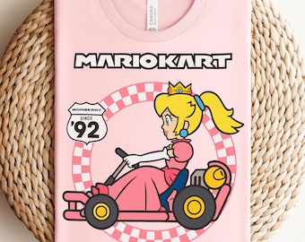 Mario Kart T-Shirt,Princess Peach Tee,Super Mario Racing Shirt,Retro Gamer Graphic Tee,Mario Kart Checkered Flag Sweatshirt,Mario Game Shirt