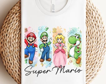 Super Mario Watercolor T-Shirt, Super Mario Characters Shirt, Super Mario And Friends Shirt,Mario & Friends Party Shirt,Super Mario Kart Tee