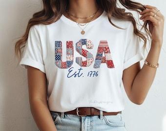 PNG acolchado patriótico de EE. UU. / Edredón de patchwork de abuela / Diseño patriótico bohemio. (Descarga digital)