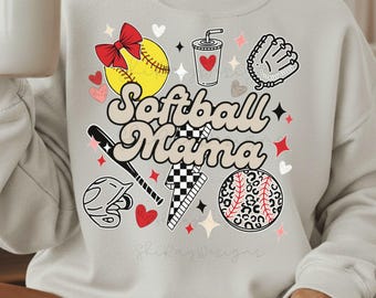 Mamá de Softbol Preppy PNG. (Descarga digital) 5 opciones de color.