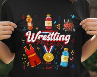 Camiseta de lucha libre para mamá / Camiseta gráfica de lucha libre, camiseta sin mangas, medalla, iconos de mascota
