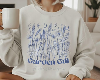 Flor PNG, diseño floral bohemio. Chica de jardín. (Descarga digital) 5 opciones de color.