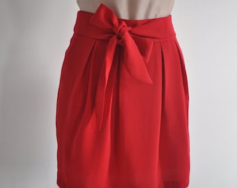 Joy Holiday Red Bow Knot Pleated Waist Skirt XS S M L