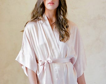 Samantha Silk Robe in Rose Quartz Pink; Bridesmaids Robes; Wedding Day Getting Ready Robes; Soft, Luxurious 100% Silk; Fine Bridal Lingerie