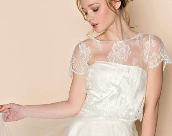 Swan Rose Bridal French Lace Blouse Crop Top in Ivory