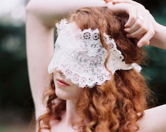 Rayna Alencon Lace Blindfold in Ivory; Venetian Masquerade Eye Mask; Bridal Shower Gift; Flirty Honeymoon Lingerie, Fine French Lace