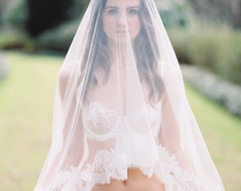 Marie Ethereal Bridal Heirloom Wedding Silk Tulle & French Lace Veil