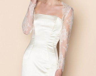 Roseline French Lace Bolero in Ivory, Style 210; Rose Patterned Lace Wedding Dress Topper; Sheer Long Sleeve Bridal Cover Up; Bridal Shrug