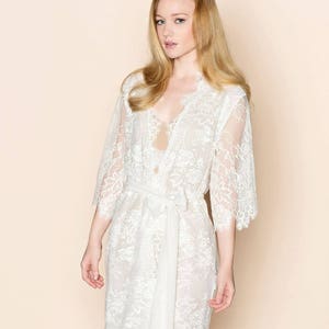 Swan Queen Lace & Off White Silk Lined Bridal Robe Kimono style 104 image 1