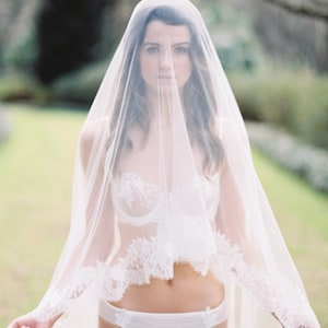 Marie Ethereal Bridal Heirloom Wedding Silk Tulle & French Lace Veil