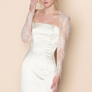 Roseline French Lace Bolero in Ivory, Style 210; Rose Patterned Lace Wedding Dress Topper; Sheer Long Sleeve Bridal Cover Up; Bridal Shrug