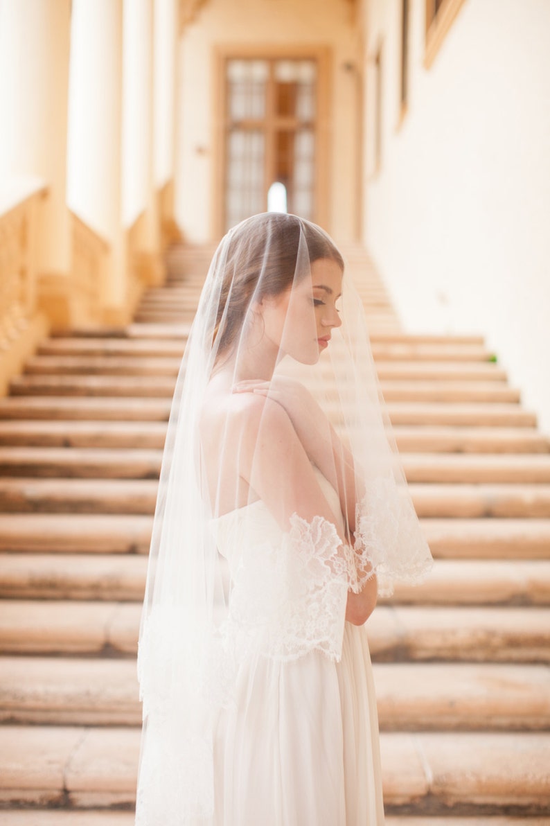 Roseline French Lace Veil in Ivory or Off-white image 2