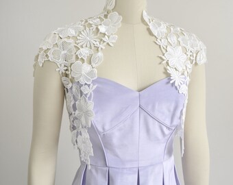 Krista Italian Guipure Embroidered Lace Bolero, Cap Sleeves Ivory