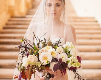 Ethereal Blusher Cathedral Veil, Wide; Heirloom Quality, Delicate Drape Sheer Tulle Bridal Veil, with Comb; Custom Made to Order in USA