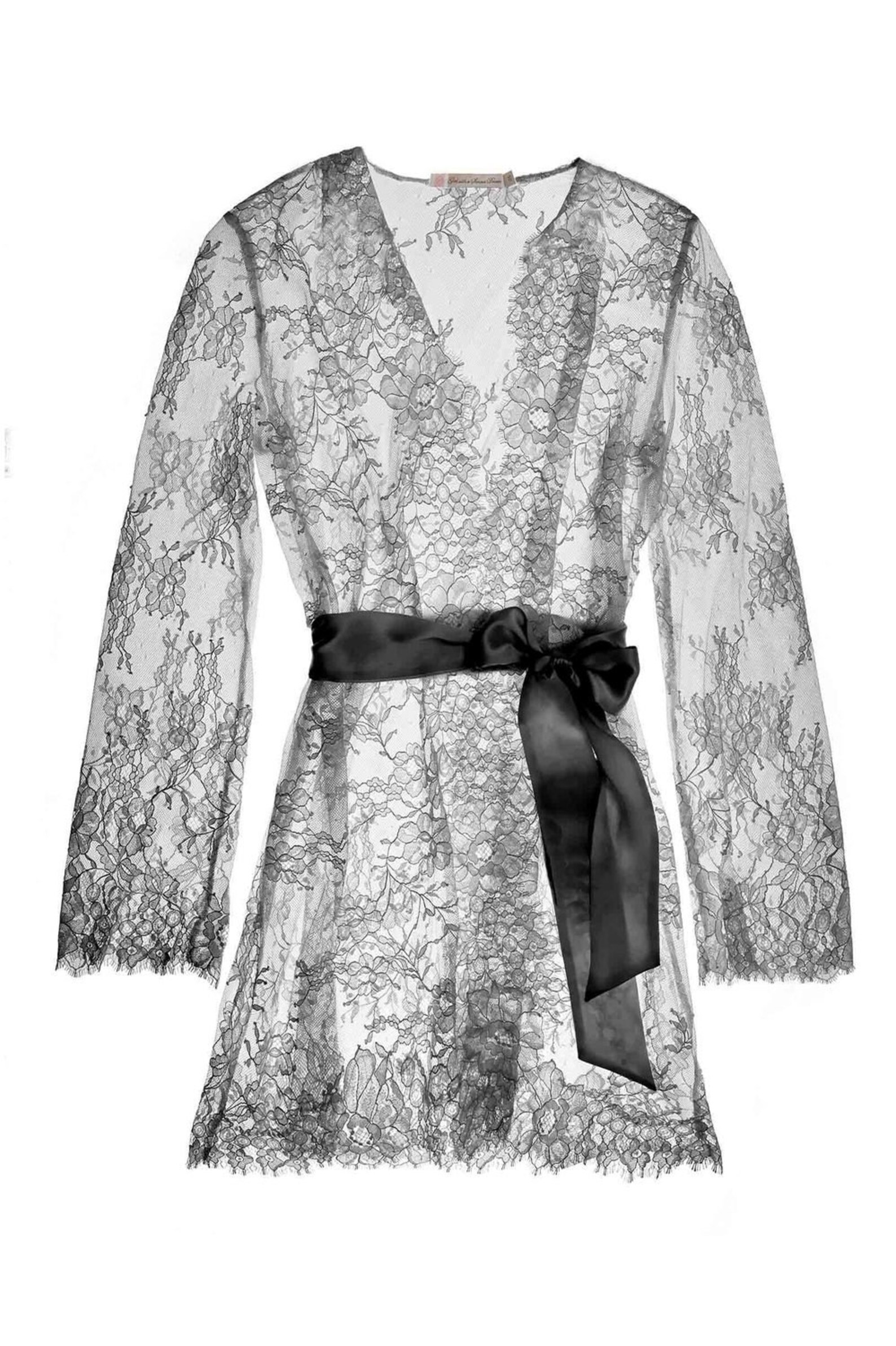 Camellia Sheer Lace Bridal Robe in Ivory or Black French Lace Floral