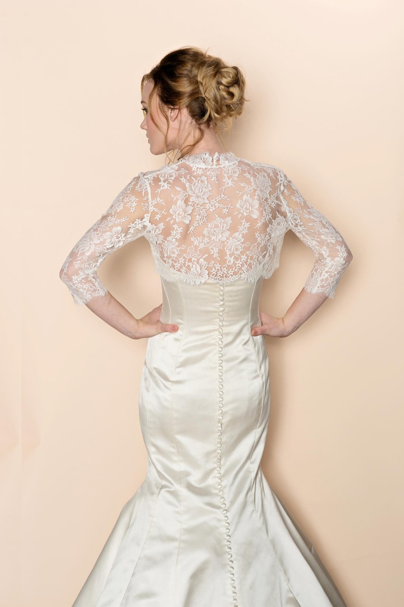 Celine Bridal French Lace Bolero cover up shrug In Ivory
