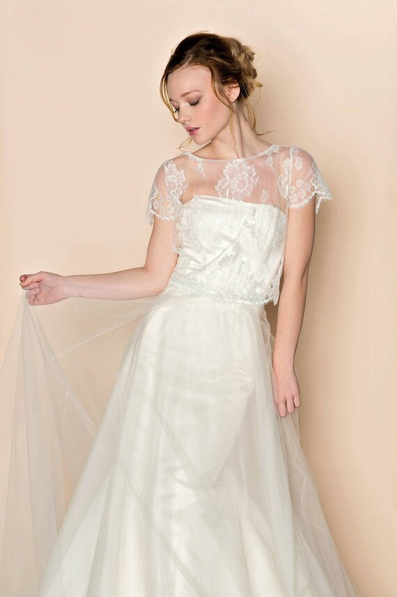 Swan Rose Bridal French Lace Blouse Crop Top in Ivory