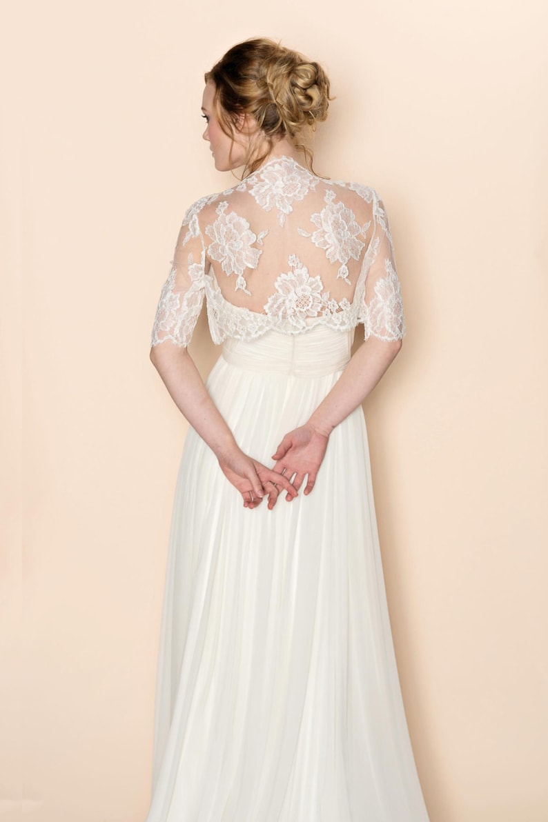 Roseline Bridal French Lace Tulle Bolero Cover Up Shrug In
