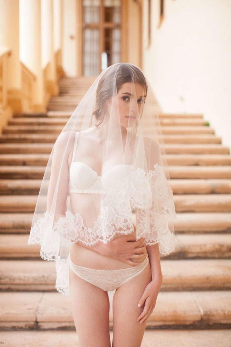 Roseline French Lace Veil in Ivory or Off-white image 5