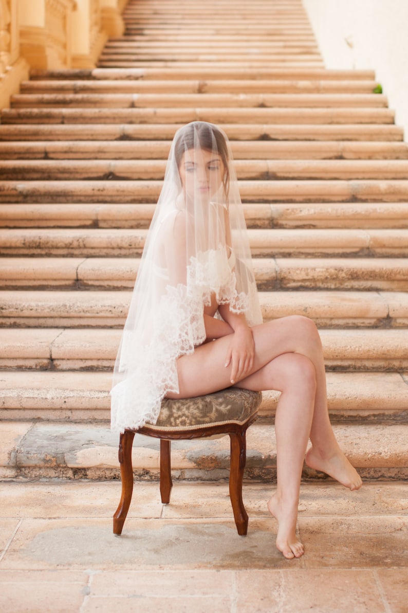 Roseline French Lace Veil in Ivory or Off-white image 1