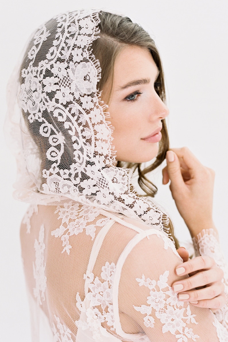 Stella Hooded French Lace Boudoir Robe in Ivory; Long Sleeve, Sheer ...