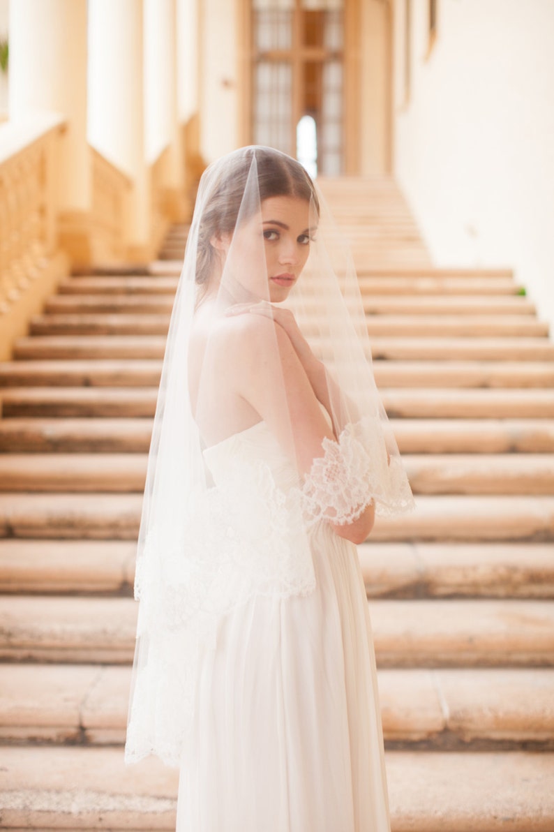 Roseline French Lace Veil in Ivory or Off-white image 4