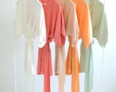 Samantha Silk Bridal Robe Satin Kimono in Earth Colors - Ivory, Coral, Apricot, Orange, Green; Wedding Day Getting Ready Bridesmaids Robes