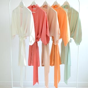 Samantha Silk Bridal Robe Satin Kimono in Earth Colors - Ivory, Coral, Apricot, Orange, Green; Wedding Day Getting Ready Bridesmaids Robes