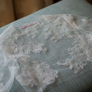 Eliza Sheer French Lace & Illusion Tulle Bridal Shrug Half Sleeve, Fine, Delicate Lace Wedding Bolero Strapless Gown Elegant Cover up image 5