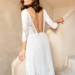 Dolce Broderie Anglaise Emboidered Cotton Midi Dress Open Back, White Cotton Dress Honeymoon, Rehearsal Dinner, After Party Bride Outfit image 5