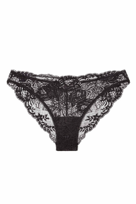Begonia French Lace Bikini Panties in Black Floral Scalloped Lace Briefs  Wedding Bridal Lingerie Flirty, Romantic Black Lace Panties -  Canada
