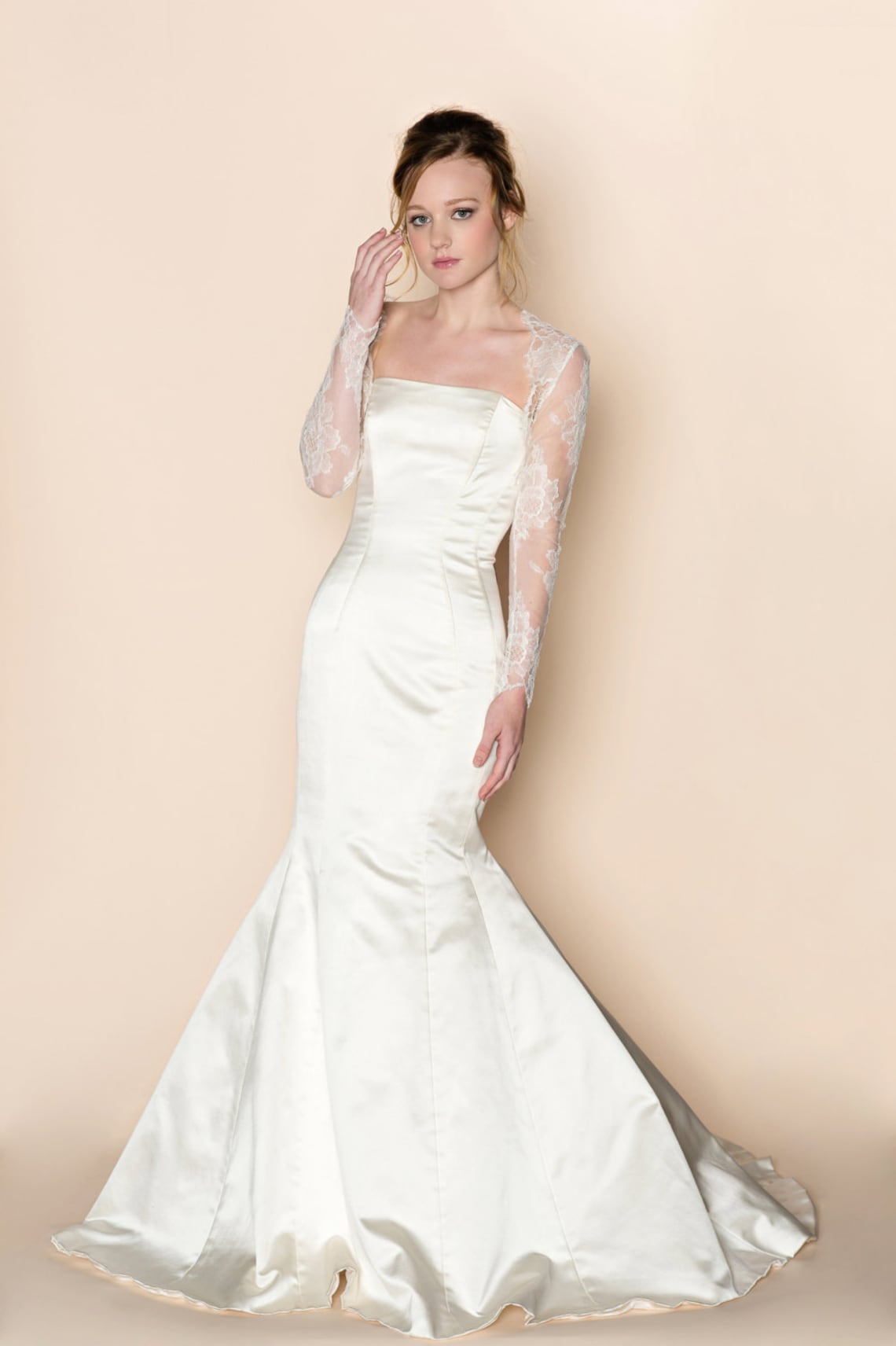 Roseline Bridal French Lace & Tulle Bolero Cover up in Ivory Style 210