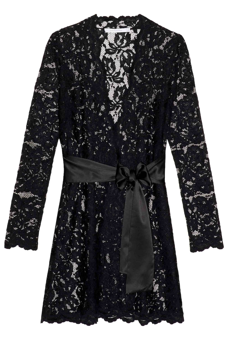 Lauren Stretch French Lace Robe in Black Long Sleeve, Elegant Sheer Lace Boudoir Robe Bridal Floral Lace Coat Formal Dress Cover Up image 5