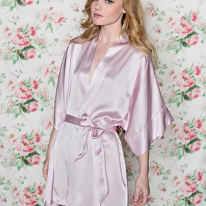 Samantha Silk Robe Bridal Kimono Getting Ready Bridesmaids Dressing Gown Rose Pink image 1