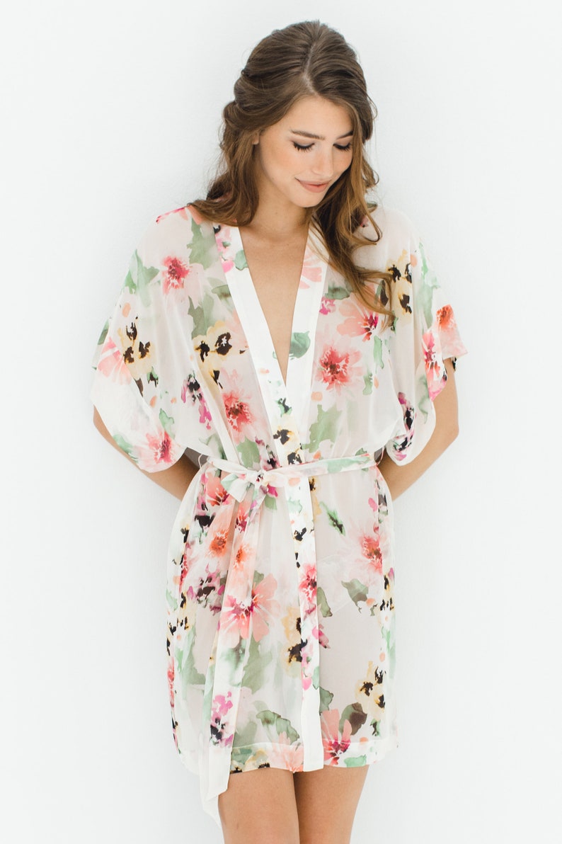 Watercolor Dreams Floral Slim Fit Silk Kimono Robe Sheer | Etsy