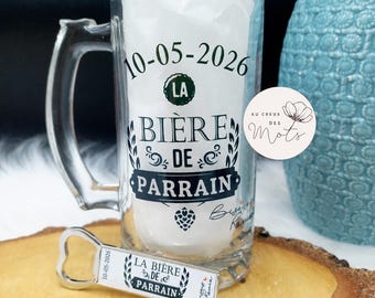 Chope à bière personnalisée Papa – Cadeau fête des pères original – Verre bière avec prénom et date – Cadeau papy parrain homme