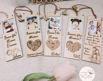 Marque-page photo personnalisé en bois, cadeau fête des mères/ mamie/ marraine, marque page gravé avec photo
