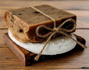 Artisan zeepset met mokkakoffie, loofah en bamboeschaal