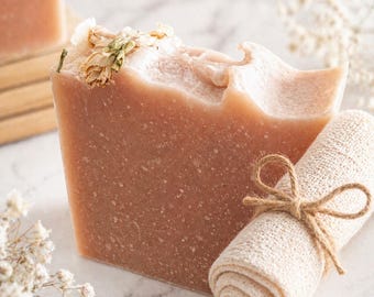 Goat Milk Jasmine Soap Bar with Cotton Washcloth, Herbal Scented Natural Skincare