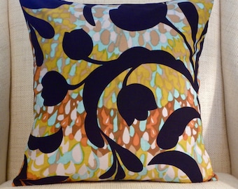 Pillow Cover - Vintage Black Floral Abstract Watercolor - Aqua, Mustard, Putty, Rust, Brown - 18 x 18