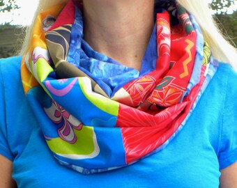 Hawaiian Fabric Patchwork Infinity Scarf - Multi-color