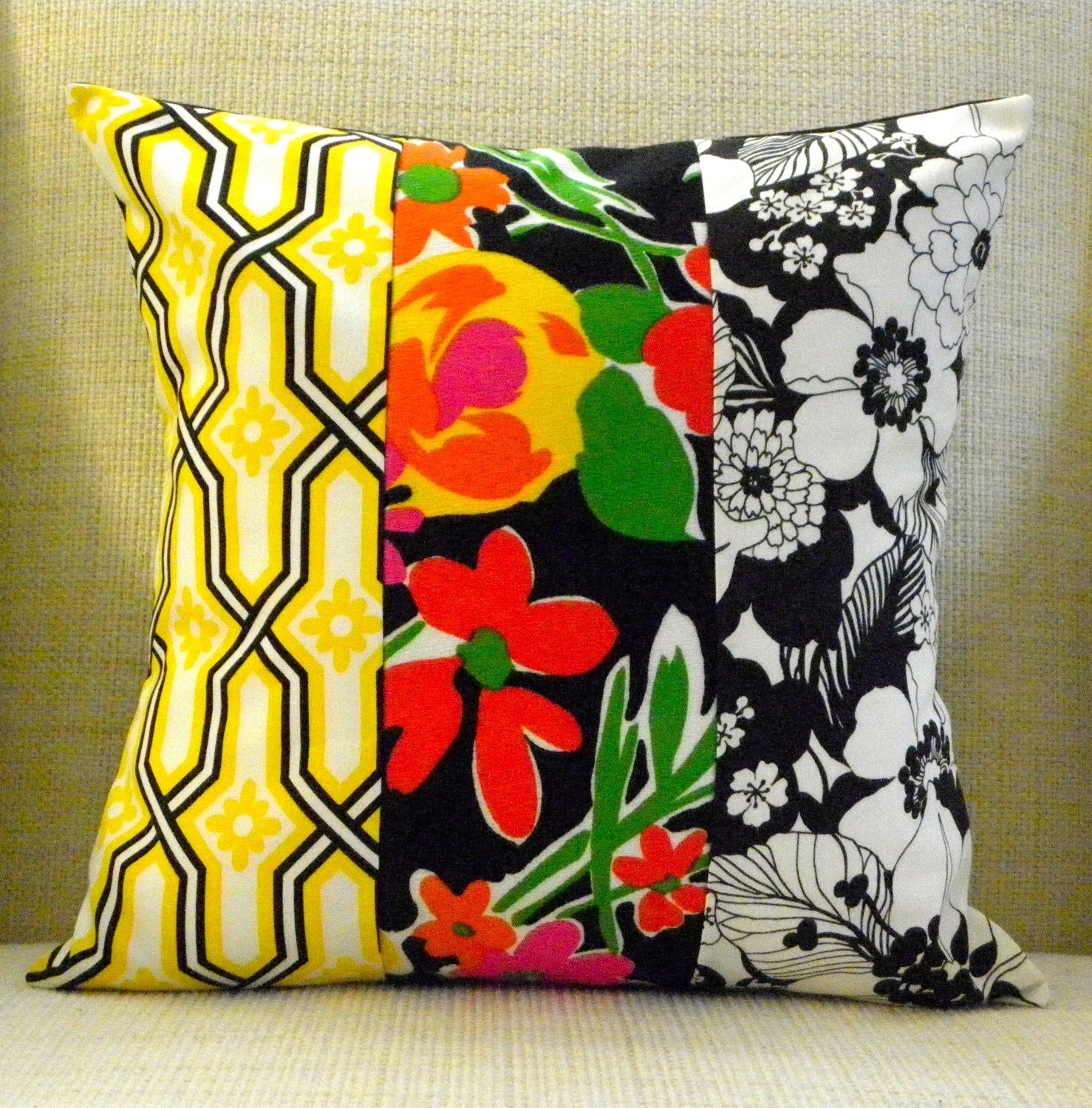 Pillow Cover Vintage '70s Floral Mod Patchwork White Etsy