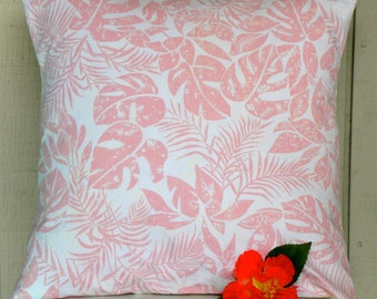 Pillow Cover - Vintage Pink and White Tropical Batik-Inspired Fabric - 18 x 18