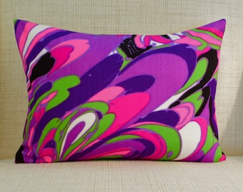 Throw Pillow Cover - Vintage Mod Fabric - Purple, Pink & Chartreuse Abstract Floral  - 12 x 16 (extremely limited supply)