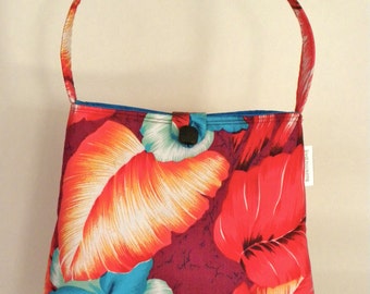 Shoulder Bag - Vintage Red, Maroon and Turquoise Hawaiian