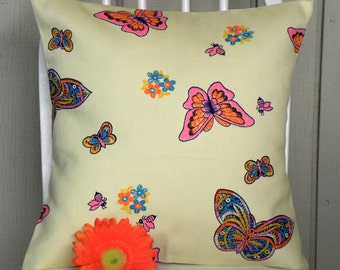 16 x 16 Pillow Cover - Vintage Cream Canvas Butterflies